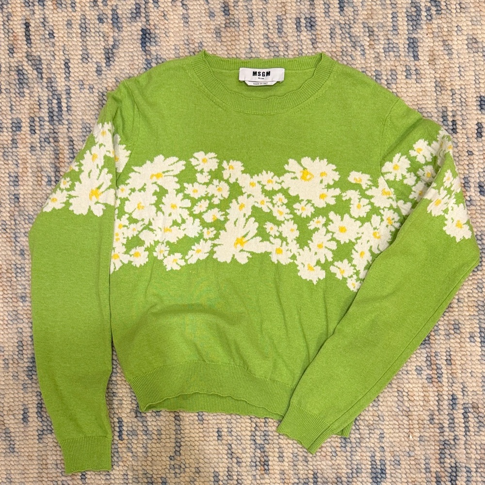 MSGM Lime Green Floral Women's Sweater